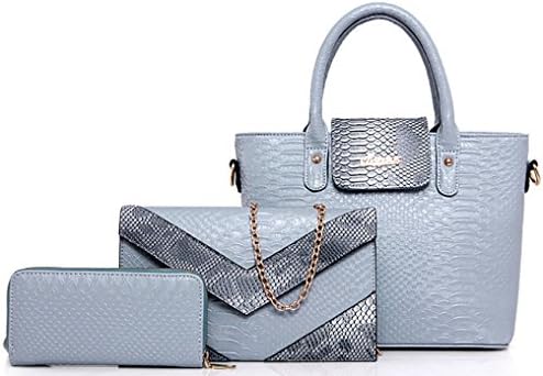 Snakeskin Grain PU Leather Handbag+Shoulder Bag+Purse 3pcs Bag in 1 set(Dark Grey)