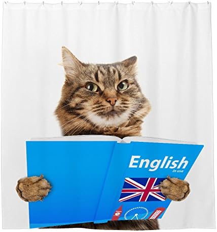 Bhdangfds Funny Cat Is Learning English Shower Curtain Polyester Fabric Bathroom Shower Curtain Set with Hooks 72 By 72-inch,180cmx180cm