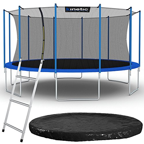 Kinetic Sports Outdoor Gartentrampolin Komplett-Set inkl. Sicherheitsnetz Randabdeckung Leiter Abdeckplane