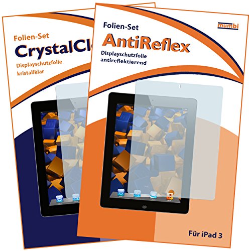 2x mumbi Displayschutzfolie für das iPad 4 / iPad 3 / iPad 2 - (1x antireflektierend + 1x kristallklar)