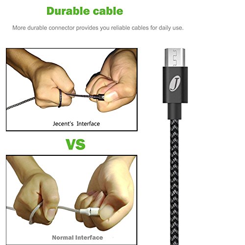 Cavo Micro USB Carica Rapida J Jecent [3 Pezzi 2m] lungo Nylon Intrecciato Cavi Cavetto Ricarica Android per Samsung Galaxy S3 / S4 / S5 / S6 Edge S7 /Note 3 / 4 / 5, HTC, Sony, Nexus, Nokia, Motorola, Huawei, LG, Kindle e Altro - Nero e Argento