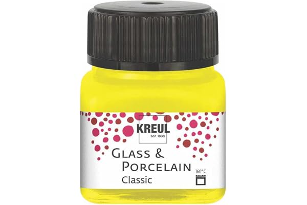 KREUL 16201 - Glass & Porcelain Classic Jaune canari, en Pot de 20 ML, Peinture Brillante pour Verre et Porcelaine à Base d'eau, séchage Rapide, Opaque