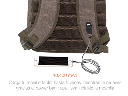 Camden by Mobile Power: Rucksack mit Power Bank zum Aufladen für Smartphone (iPhone, Samsung, BQ…), Tablet oder andere Gerät. Laptopfach (bis 15 Zoll). - 6