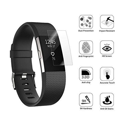 Fitbit Charge 2 Schutzfolie [Vollständige Abdeckung], iTURBOS [2 Pack ] [Blasenfreie][Klar HD Ultra] Displayschutzfolie Displayschutz Screen Protector Für Fitbit Charge 2 [ Lebenslange Garantie] - 2