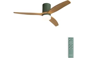 CREATE / WINDCALM M/Ventilatore da soffitto con luce verde salvia pale legno chiaro telecomando / 40W, ABS, Ø132 cm, 3 temperature di luce, estate-inverno