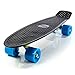 Produktbild Vibe® Mini-Skateboard aus Kunststoff im Retro-Stil Skater 56 x 15 cm, gesamtes Skateboard inklusive 7 ABEC-Rollen - große Farbauswahl, Black Deck / Blue Wheels