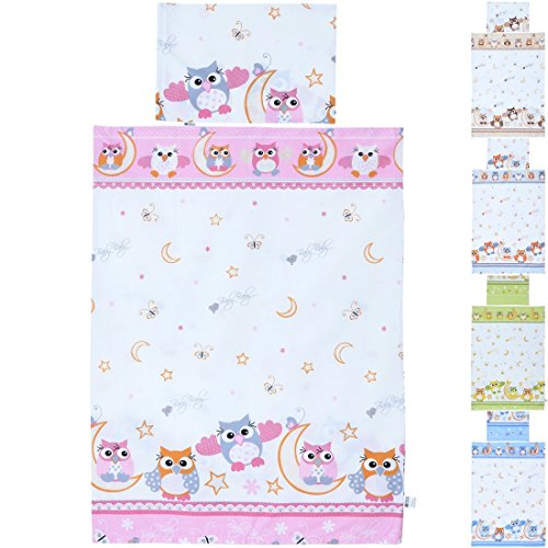 LCP Kids EULEN 2 teiliges Baby und Kinder Bettwäsche Set 135x100 cm + 60x40 cm Garnitur