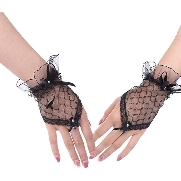 Guanti In Pizzo Senza Dita - Lunghi Fino Al Gomito, Nero - Foto 11