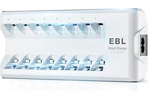 EBL Akku Ladegerät AA AAA Ladegerät für 1,2V Mignon AA, Micro AAA, NI-MH NI-Cd wiederaufladbar Batterien 8-Ladeplatz mit LED Anzeige, EBL C9042W