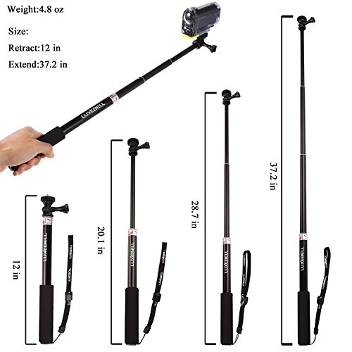 Luxebell® Zubehör Kit für Sony Action Cam HDR-AS15 / AS20 / AS30V / AS100V / AS200V / Sony Action Cam HDR-AZ1 Mini Sony FDR-X1000V / W 4K-Kameras, Helm Schlaufenhalterung + Handheld Monopod ausdehnbarer Teleskop Pole + Brustgurt Berg + Floating-Handgriff-Griff + Fahrrad-Lenkstange-Einfassungs-Halter + Car Saugnapf + Flexible Stativ + Aufbewahrungstasche - 7