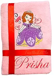 TurtleLittle, Cotton, Princess Sophia Personalised Embroidered Kids Bath Towel, 500 GSM (Set of 1, Pink)