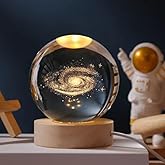 Senon Toz Bulutu Kristal Cam K&uuml;re LED Işıklı Usb Kablolu Ahşap Stantlı Gece Lambası Dekoratif Hediyelik Galaxy Samanyolu
