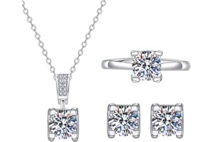 QKEPCY Set di Gioielli da Sposa Anello Collana e Orecchini Parure di gioielli da donna Collane in Cristallo Ciondolo in Cubic Zirconia per Donne Ragazze Matrimoni Eventi e Feste