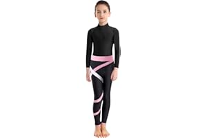 dPois Mädchen Gymnastikanzug Turnanzug Set Langarm Trikot Body mit Leggings Lange Leggins Stretch Sport Skating Outfit