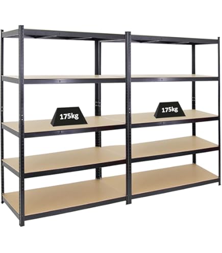 Yaheetech Opbergrek, zware belasting, kelderrek, combineerbaar metalen rek, lastenrek met 5 verstelbare planken per max. 175 kg draagkracht rekken voor werkkamer, garage, magazijn, keuken, winkel