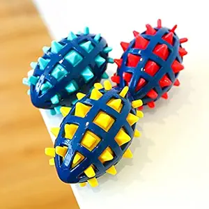 PSK PET MART Spikey Shell Rugby Toy Ball for Dogs | Rubber Squeaky Toy Ball for Dogs | Chew Toy for Dogs | Teething Toy for Puppies (Pack of One, Color May Vary)