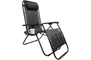 REQUISITE NEEDS Zero Gravity Chair Heavy Duty Textoline Outdoor & Garden Sunloungers Reclining, Folding Chair, Relaxer Chairs with Cup Holder and Headrest Pillow (1, BLACK)