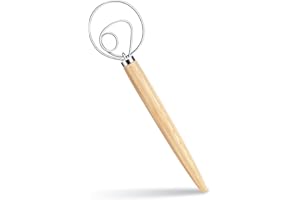 YOWLENS Danish Dough Whisk 13 Inch Long Wooden Handle Bread Dough Whisk Stainless Steel Ring Bread Dough Mixer Bread Whisk for Dough Bread Cake Pizza and Biscuits