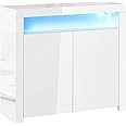 HOMCOM LED Storage Cabinet, Cupboard with High Gloss Front and RGB Lighting, Modern Sideboard for Entryway, Dining Area, Living Room, White