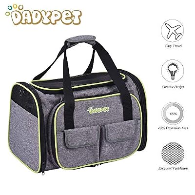 Dadypet Sac de Transport Extensible pour Chat Chien et Autres Animaux de Compagnie, Souple et Pliable avec Tapis en laine pour Voyage en Avion/Voiture/Train