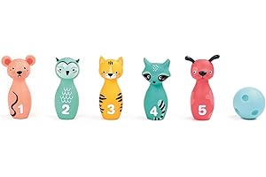 Ludi - Set di Birilli Morbidi per Neonati - dai 10 Mesi - 5 chiglie Animali Facili da Prendere in Mano + Sfera ergonomica - destrezza, Mira e coordinamento - Silenzioso e Leggero - 100% PVC, Lavabile