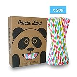 200 pajitas de papel ecológicas en colores azul, amarillo, rojo, verde y rosa.