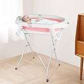 Baignoire Bebe avec Coussin, Baignoire Pliable BéBé Nouveau avec Thermometre Digital, pour Bébé De 0 à 24 Mois (Rose-D)