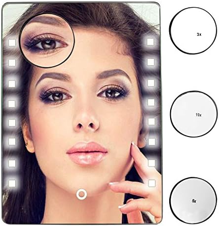 MAVIE LED Makeup Mirror, Lighted Cosmetic Wall-Mounted Vanity Mirrors with 16PCS LED Lights, 3 X 5X 10X Spot Magnifying Mirrors, USB Charging for Bathroom/Make-up Room