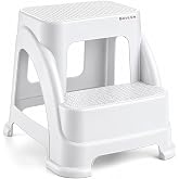İki Basamaklı Kaymaz B&uuml;y&uuml;k Boy Tabure - 120 KG Taşıma Kapasiteli - Basamaklı Tabure - Sert Plastik- 42x44x44 (Beyaz)