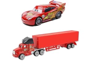 SIMMPU 2pcs Red Racing Car Toys for Kids, Lightning Mini Race Car Figure Set Container Truck Model Cars Cake Topper Truck Cake Decoration, Small Play Vehicle Car Cars Children Birthday Gift for Boys Girls
