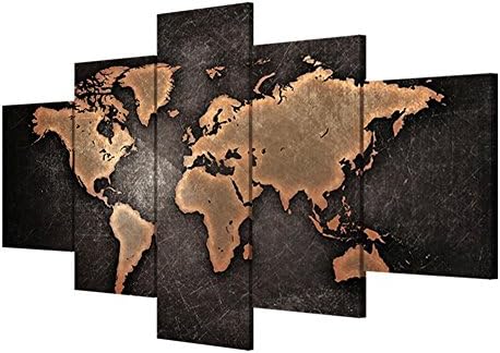 HJXJXJX Canvas Pictures modern Wall Art 5 pieces / set World Map Study Room Living Room Decorative Wall Paintings (Multi-size optional) , Without Borders , SizeB