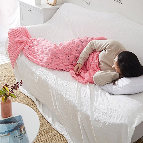 Umeicool Meerjungfrau Decke häkeln Handbuch weich Waage Kesselstein Vier Jahreszeiten Schlafsack Decken Für Kinder oder Erwachsene (Rosa) - 5