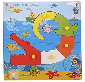 Skillofun Wooden Theme Puzzle Standard Alligator Knobs, Multi Color