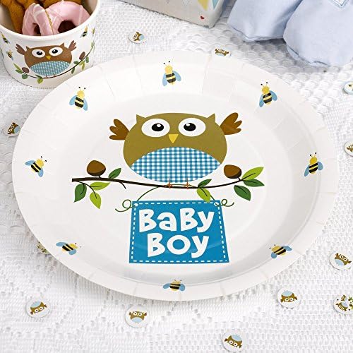 Little Owls, Baby Boy Plates for Baby Shower, Christening or Baby Naming Celebration