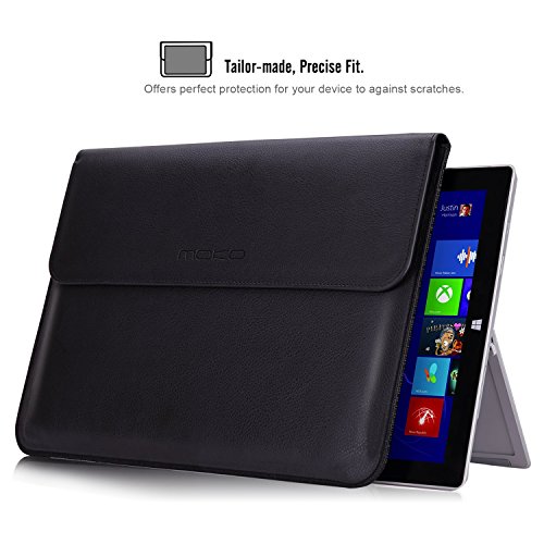MoKo Surface Book 13.5 Zoll Laptop Hülle – PU Leder Tasche Hülle Notebooktasche Schutzhülle Ledertasche Wallet Case Leather Sleeve Aktentasche mit Karten-Slot für Surface Book 13.5 Zoll, Schwarz - 2