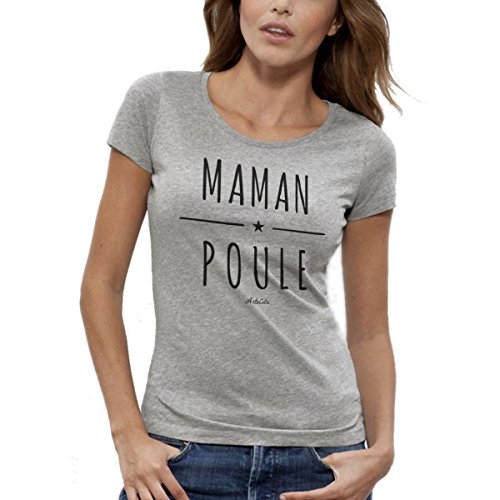 ArteCita ECO Fashion T-Shirt Imprimé Bio Gris Manches Courtes - Maman Poule - Femme du XS au XL