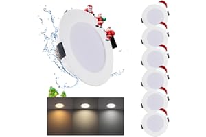 Grebeam 7W LED Techo Empotrable 230V, Downlight Foco Interior para Baño, 3000K/4000K/6000K, Agujero de corte: φ95-110mm Ojos de Buey LED para Techo para Baño Cocina Salón, 6er