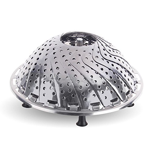 ISWEES 2PCS (Klein & Groß) Dünsteinsatz Edelstahl Gemüsedämpfer Faltbar Dämpfkorb Obst Körbchen Silber Ton - 2