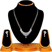 Quail Black Non-Precious Metal Designer American Diamond Mangalsutra Set For Women