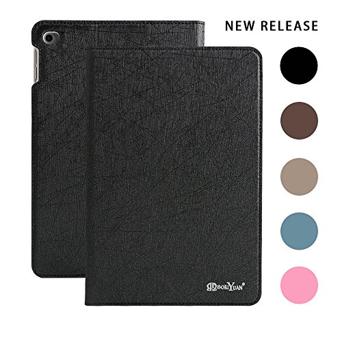 BORIYUAN Apple Ipad Mini 4 Ultra dünn Smart Case Cover Leder Schutzhülle Etui Tasche für das neue iPad mini4, Unterstützt Auto Sleep Wake up, Ipad Mini 4 Displayschutzfolie Reinigungstuch Stift inklusive (Schwarz)