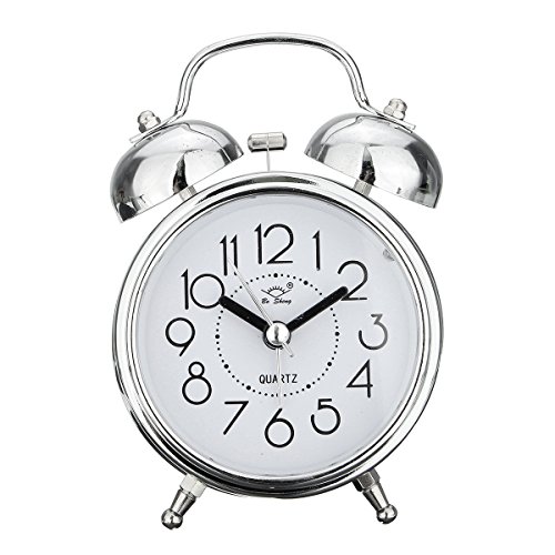 KING DO WAY Klassik Wecker Clock Lernwecker Alarm Doppel Glocken Retro Tischuhr mit Nacht Licht Silber - 2