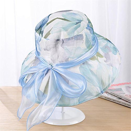 IamRTOM Summer ladies cloth hat, plus silk sun big hat, bow edge, color inkjet flower shade Sun hat , A