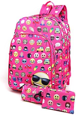 Miss Lulu Boys Girls Kids Cute School Bag Backpack Daypack Rucksack Travel Satchel Pencil Case Purse 3 Pieces Set (Plum)