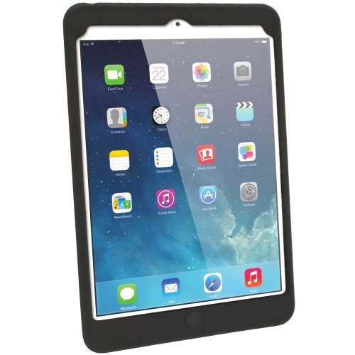 igadgitz Schwarz Silikon Skin Tasche Hülle Etui Case Cover mit Reifenprofil für Apple iPad Mini 1. & 2. Generation mit Retina Display + Displayschutzfolie - 3