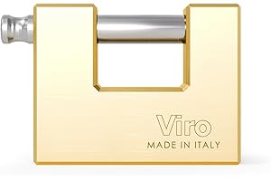 Viro | Lucchetto Antiscasso per Serranda, Base 75 mm in Ottone Massiccio, Asta Anti-Strappo a Rottura Programmata, 3 Chiavi in Dotazione