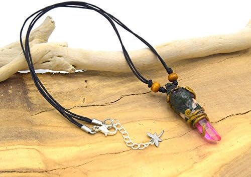 Quartz Crystal Titanium Mystic Forest Pendant / Clay Necklace POLYMER, Fairy Jewelry, Magic Protection