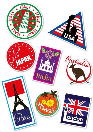 World Travel Locations Suitcase Stickers - von 8 Luggage Labels Aufkleber Set