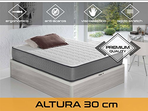 Dormi Premium Elax 30 - Colchón Viscoelástico, 140 x 200 x 30 cm, Algodón/Poliuretano, Blanco/Gris, Matrimonio