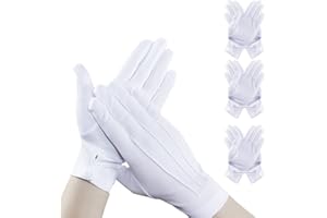 PFLYPF 3 pares de guantes de esmoquin blanco de nailon - con hebillas, resistentes al sudor - para vestidos de noche, cosplay, inspección de joyas, 9 x 24,5 cm