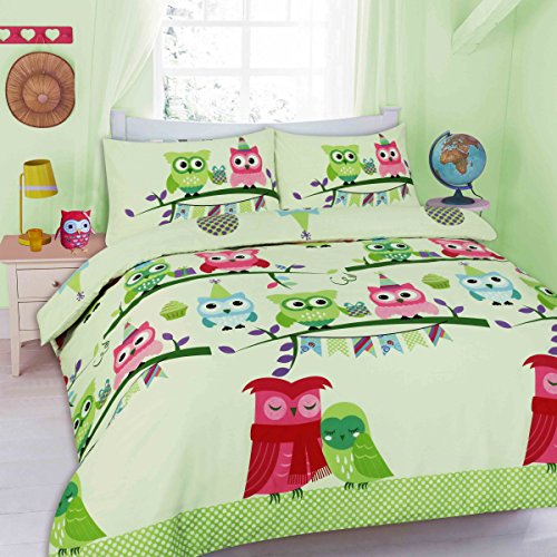 Goldstar® Owl Duvet Cover Animal Printed Bed Linen Quilt Cover Bedding Set With Pillow Case (Single, Cute Owl Mint Green)